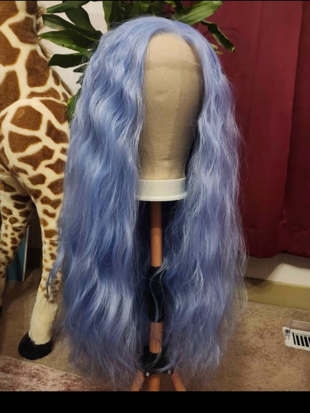 13"x4" Lace Front High Heat 190% Thicknrss Wavy Baby Blue 26" Long Wig